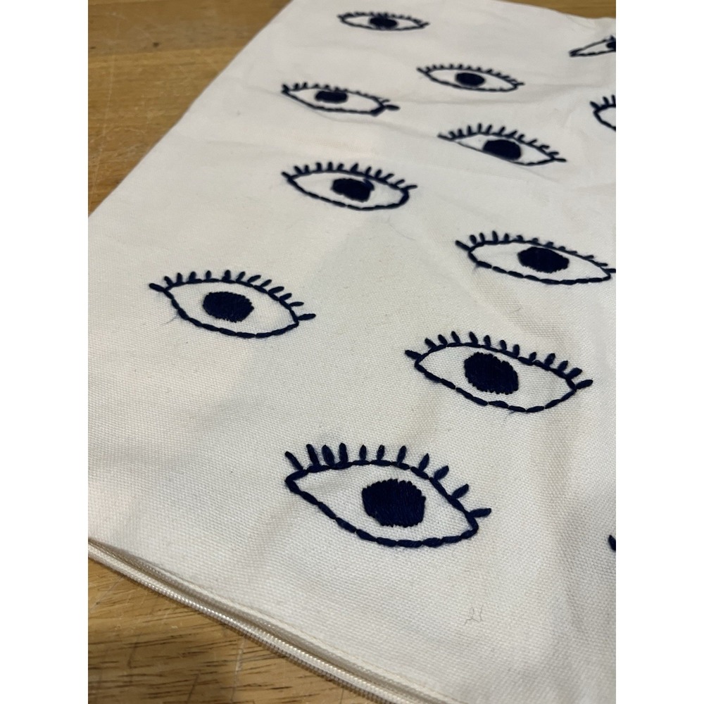 Urban Outfitters Embroidered Eye‎ Throw Pillow Cover Blue Cream 18x18" - Picture 2 of 5